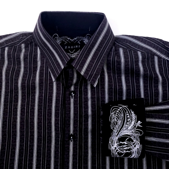 Chemise Zagiri Homme Manches Longues - Bleu Clair Rayures Blanches, Col Boutonné, Coton, Taille L